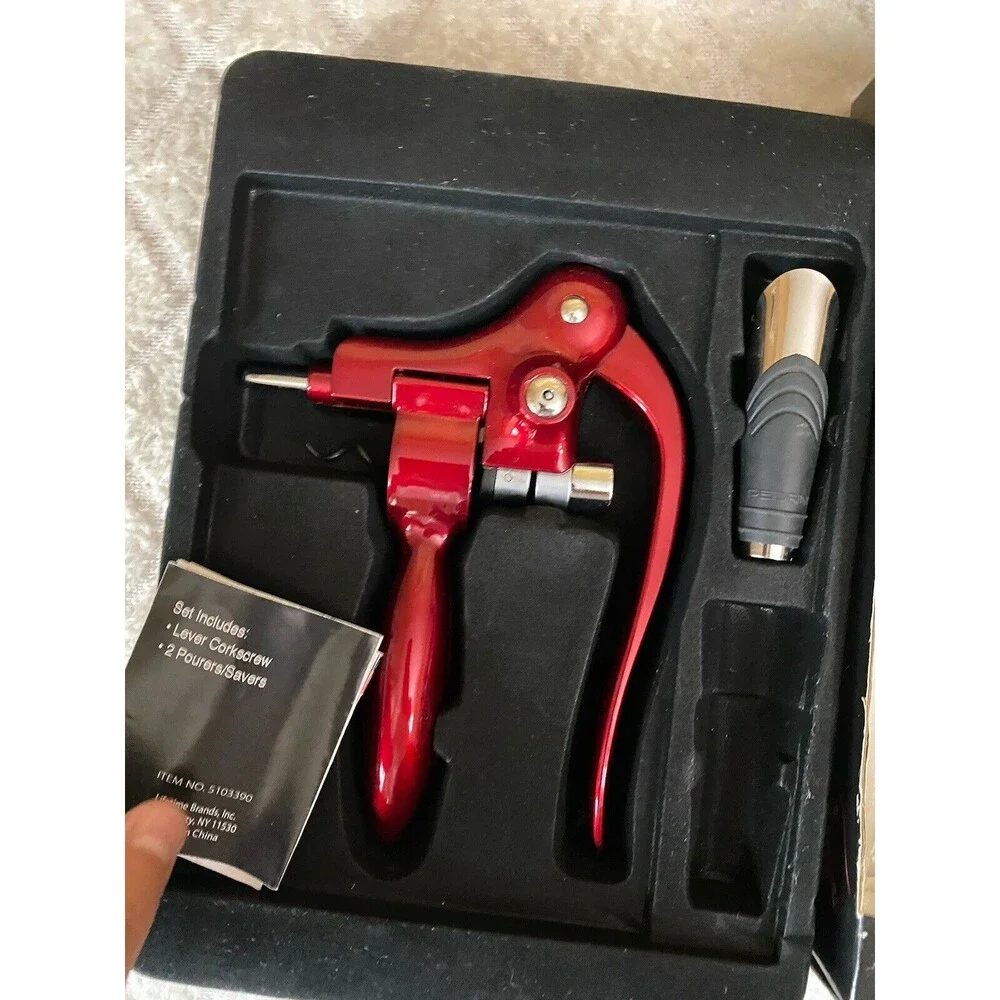 Pedrini Wine & Bar Lever Corkscrew Gift Set With Box Missing 1 Of The 2 Pourers